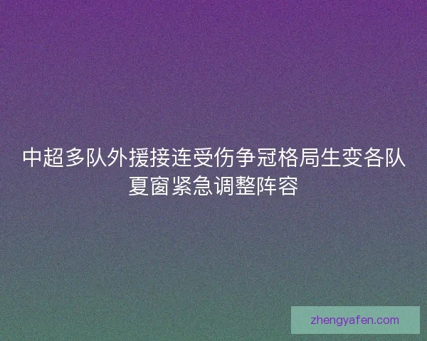 中超多队外援接连受伤争冠格局生变各队夏窗紧急调整阵容