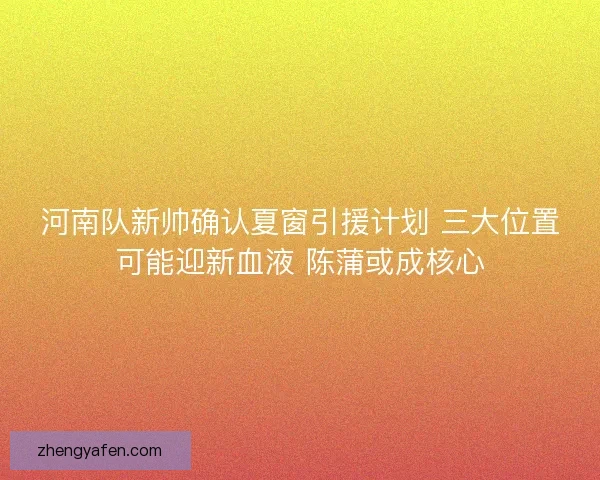 河南队新帅确认夏窗引援计划 三大位置可能迎新血液 陈蒲或成核心 河南队新帅确认夏窗引援计划 三大位置可能迎新血液 陈蒲或成核心